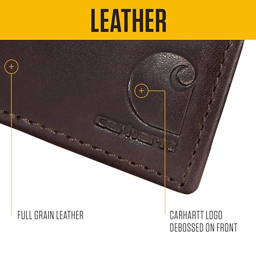 Image of Carhartt Men's Oil Tan Leather Wallet, Front Pocket, Passcase & Trifold Designs, Long-Lasting Construction, Gifts for Men