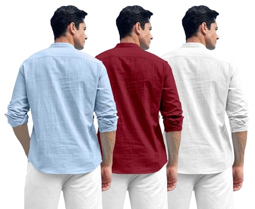 Image of Zombom Combo of Men's Solid Cotton Polyester Blend Full Sleeve Mandarin /Chinese Collor Straight Kurta Shirt (Pack of 3)