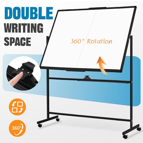 Image of Rolling Whiteboard 60 inch x 48 inch Sturdy Dry Erase White Board on Wheel