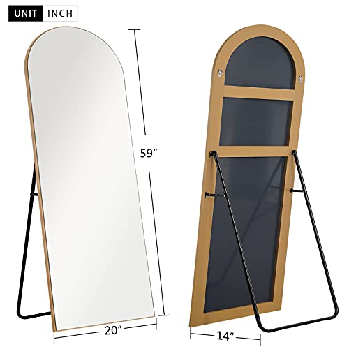 Image of NeuType 59 inchx20 inch Arched Full Length Mirror With Stand - Large Bedroom Floor Mirror, Wall Mounted or Leaning Against Wall, Wood Frame, Gold