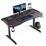 GTPLAYER Mesa Gaming PC 47 Pulgadas Ordenador para Jugadores Estilo de Carreras de Juegos Profesional en Forma de T con Soporte de Monitor Ajustable Gancho para Auriculares