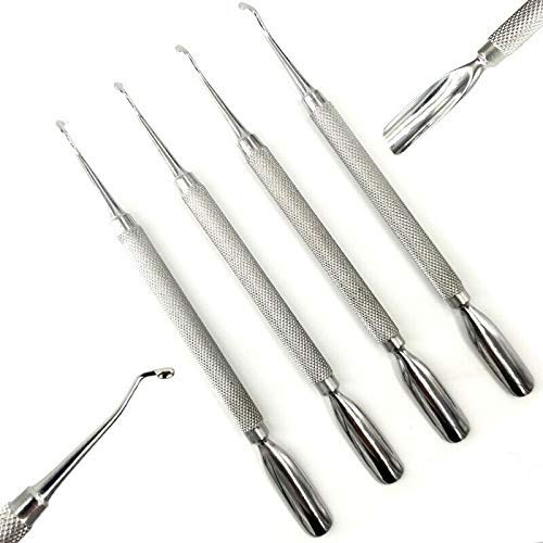 4 Pcs Beauty Nail Care Cuticle Pusher Spoon Trimmer File Manicure Pedicure Tools New Set Stainless Steel Tool Gel Nail polish Remover Salon Art Accessories Piece Cutter Rust Free (Tipper)