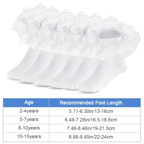 3 Pairs White Ruffle Socks Girls, Big Double Lace Frilly Sock Comfortable Cotton,Cute Girls Ruffle Ssocks 8-10 Years Old Dress And Daily3