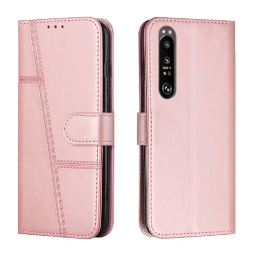 Étui à rabat Sony Xperia 1 III König Design avec fentes cartes et support média rose