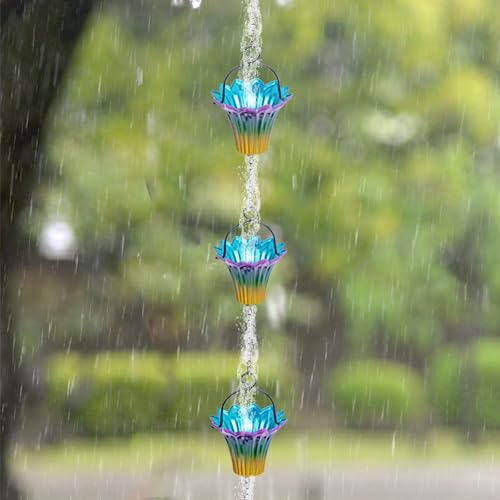 image for Qipade 10FT Rain Chains for Outside, Rain Gutter Chain with 12 Lily Cu