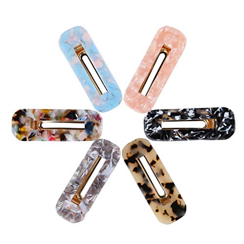 Acrylic Resin Hair Barrettes Alligator Hair Clips,6pcs Hair Clips Marble Pattern Hairpins Geometric Alligator Clips for Women Girls Hair Accessories Birthday Christmas Valentines Day Gifts,Rectangle