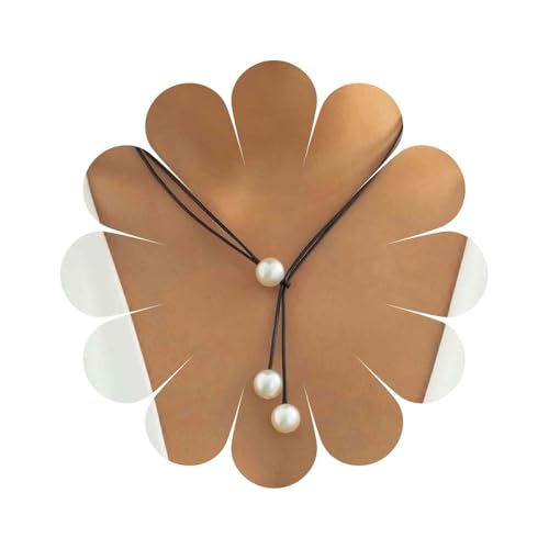 Yheakne Boho Lange Lederkette Perle Y Tropfen Halskette Schwarz Leder Wrap Choker Halskette Gothic Tie Up Halskette Kettenschmuck Für Frauen Und Mädchen