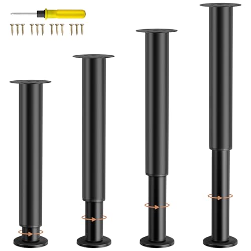 Kamtop Supporto Regolabile per Letto 25-42cm 500lb di Capacità Gambe in Acciaio Nero per Letto Divano e Mobili Base Girevole e Kit di Montaggio Inclusi Rinforzo Anticollasso