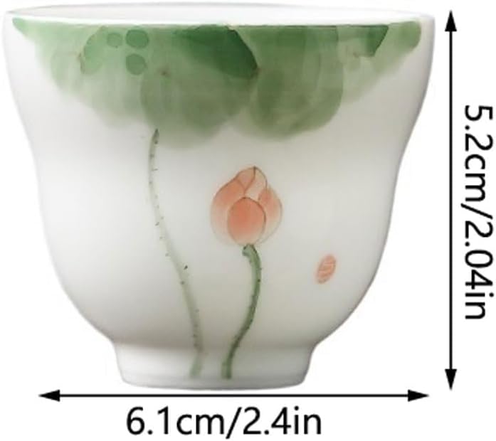 GSOUL Kungfu Tea cup Party Office Tea Cup Hand-painted Ink Painting Lotus White Porcelain Personal Drinking Host Small Tea Cups