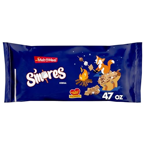 Image of Malt-O-Meal S'mores Breakfast Cereal, Smores Cereal with Honey Graham Squares and Chocolatey Puffs and Marshmallow Bits, Large Cereal for Family, 47 OZ Resealable Cereal Bag