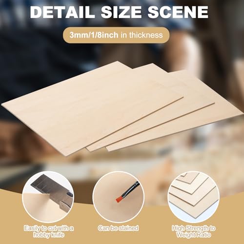 6 Pack Basswood Sheets for Crafts - 12 x 18 x 1/8 Inch - 3mm Thick Large Plywood Sheets Unfinished Bass Wood Boards for Laser Cutting, Wood Burning, Architectural Models, Staining