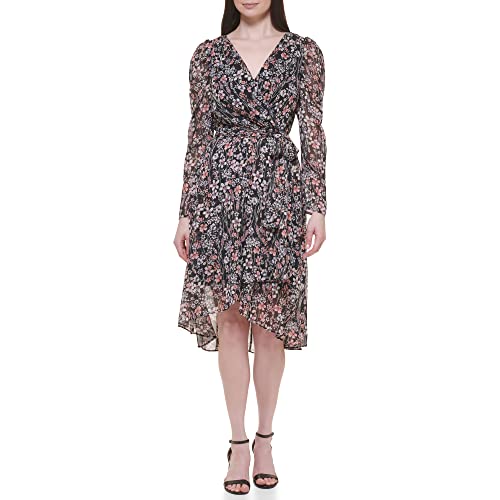 Image of Tommy Hilfiger Adaptive Women's Midi Long Sleeve Faux Wrap Chiffon Dress