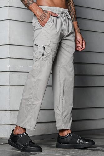 Image of FABRIPPLE Men's Heavy-Duty Cotton Cargo Pants - Rugged Style, All-Day Comfort