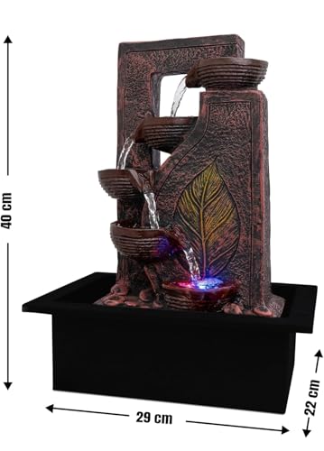 Image of UAG EXPORTS Polyresin Leaf-Design Tabletop Indoor Waterfall Fountain | Elegant LED Water Feature with Adjustable Flow Pump | Stylish Home & Office Decor Showpiece, White Color- Copper