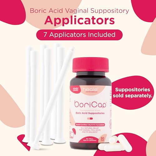 Image of BoriCap Boric Acid Vaginal Suppository Applicators - Washable & Reusable Easy Glide Feminine Applicator for Size 00 Suppositories, Ribbed Grip, Storage Pouch Included, Made in USA - 7 Count