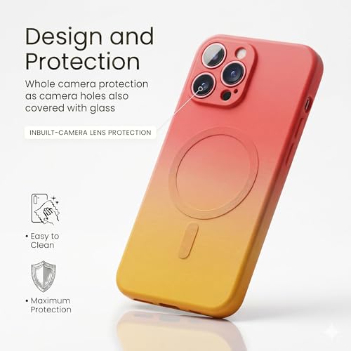 Image of amazon basics Gradient Mag-Safe Case for iPhone 12 Pro Max | Soft Silicone Shockproof Cover with Camera Protection | Slim Lightweight Design | Smooth Touch & Durable - Orange & Yellow
