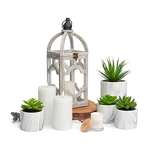 Alabaster Design Wood Decorative Candle Lantern | 15.5" High Rustic Lantern | Home Decor Hurricane Lantern | Wood Lantern | Hanging Lantern #TOP1