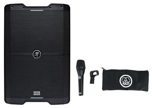 Audiosavings Bundle: (1) Mackie SRM210 V-Class 10 2000 Watt Powered Active PA DJ Speaker w/Bluetooth Bundle with (1) AKG P5i Handheld Dynamic Metal Vocal Microphone Mic (2 Items)