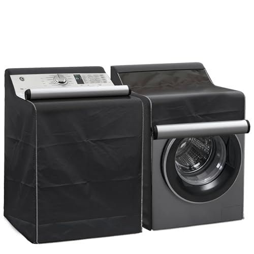 Estleys Washer and Dryer Covers 2 Pack Washing Machine Cover Waterproof Dust-proof Washer Dryer Case with Zipper Washing Cover Fits Top and Front Load Machines (Black)