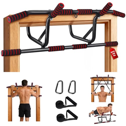 Barra de dominadas con asas acolchadas antideslizantes y soporte de 200 kg para entrenar en casa
