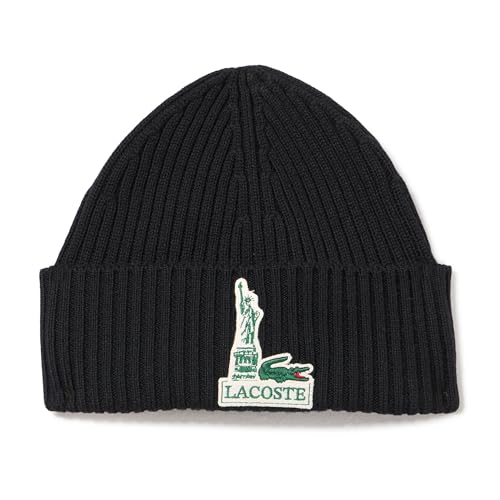 Lacoste Unisex New York Wool Badge Beanie, Black, One Size