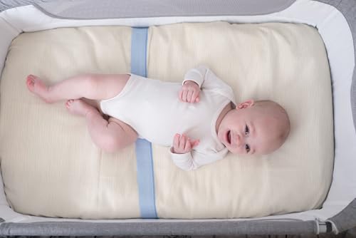 Image of Meracorallo Muslin Pack and Play Fitted Sheet, 100% Cotton, Cream | Soft Breathable Mini Crib Sheet, Pack N Play Sheet, 38x26 In, Playard Mattress Sheet for Baby Boys and Girls