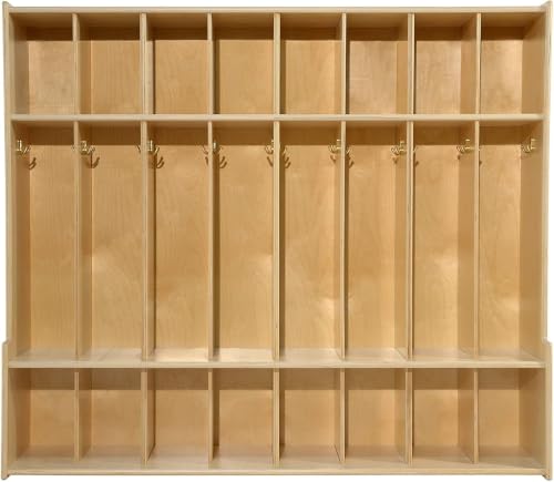 Image of Contender 8-Section Coat Locker with Bench & Cubby Storage, Classroom Wooden Backpack Cubby Storage Organizer with Hooks for Kids Room, Daycare [Comes Fully Assembled]