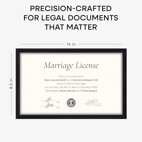 Image of Homeforia 8.5x14 Marriage License Frame Black, High End Oak 8.5x14 Certificate Black Wood Frames, 8.5by14 Wooden Frame for Wall & Tabletop, 8.5 by 14 Picture Frames, Tempered Glass, Wall Kit, Set of 3