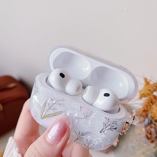 Image of MINSCOSE for Cute Glitter AirPods Pro 3 Case,Shell Pattern Pretty Flower Design with Trendy Floral Keychain,Soft TPU Protective Cover for Girls Women for AirPods Pro 3-Colorful