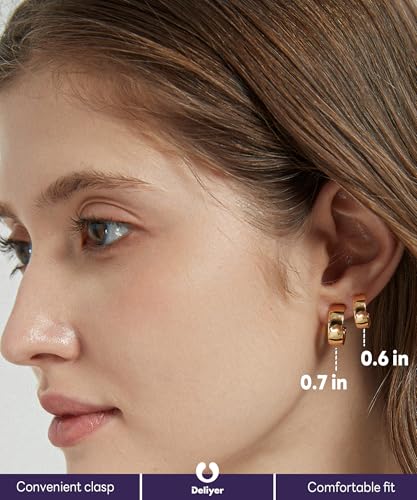 Small Huggie Hoop Earrings for Women, Chunky Real K Gold Plated Sterling Silver, S925 Hypoallergenic Jewelry Gift, Wide Thick 0.1oz Comfortable Everyday Earrings Non Tarnish (Gold/Silver)2