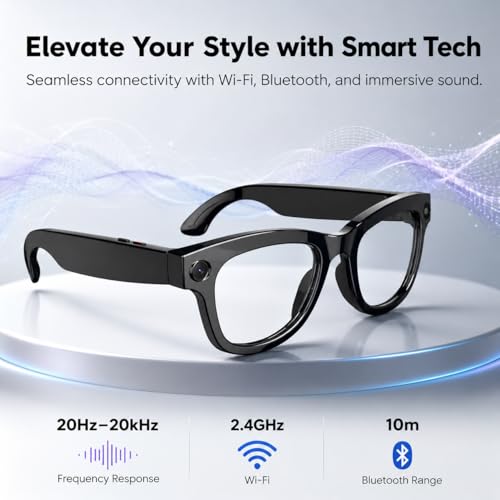 Image of Futopia AIVIS-M AI Smart Glasses with 5MP Camera & ChatGPT - IP67 Waterproof Smart Eyewear for Men & Women - 1080p Video Recording, Real-Time Translation, Open-Ear Audio & Bluetooth 5.3 - Matte Black