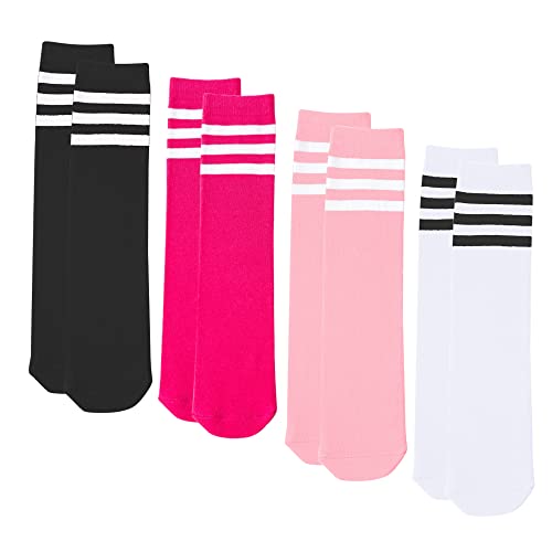 UTTPLL 4 Pairs Toddler Soccer Socks Kids Girls Boys Baseball Sports Socks Uniform Stripes Knee High Long Tube Socks4