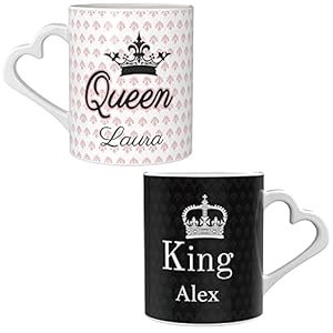 2er Set Herzhenkel Tasse mit Namen I King & Queen Kaffeetassen I Personalisierte Geschenke zum Jahrestag, Geburtstag…