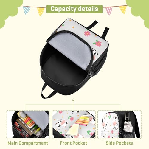 DOMIKING Flowers Cow Gray Kids Backpack for Girls Boys School Kindergarten Backpack for Kids Toddler School Bag Bookbag Age 3-64