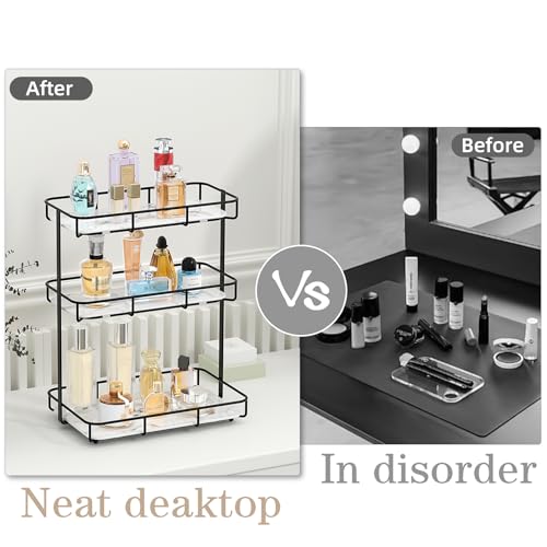 Image of Bathroom Organizer Countertop Perfume Organizer Makeup Organizer Cosmetics Storage Display Rack Vanity Tray Dresser Stainless Steel Gold Shelf White Marble Ceramic Tray