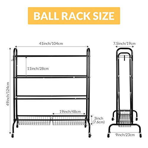 image for EXTCCT Basketball Rack, Rolling Sports Equipment Storage Cart, Four-La