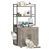 Cat Litter Box Enclosure Furniture with Bookshelf, Hidden Litter Box Cabinet for Indoor Cats, Rustic Cat House with Storage Shelves, Double Doors, Fits Most Litter Boxes