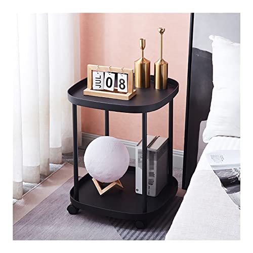 Square Metal Side End Table With Double Tier Coffee Table For Sofa Living Room Bedroom Balcony Tea Table (Color : Black)