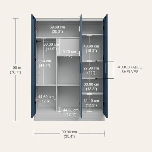 Image of Interio by Godrej Slimline 3-Door Steel Almirah (Blue Fusion), 1-Year Warranty, 1 Locker