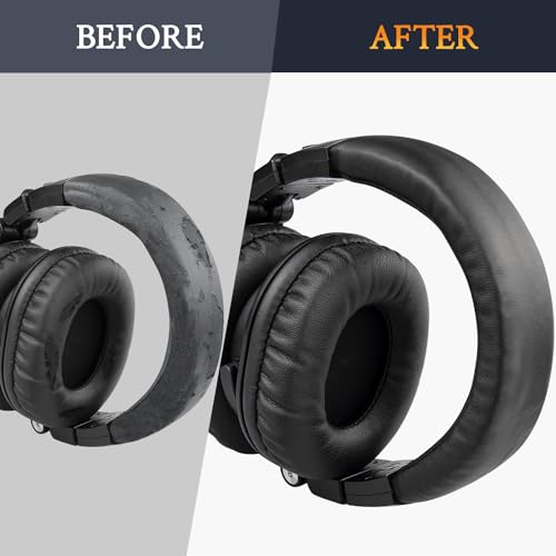 Image of SOULWIT Ear Pads Cushions + Headband Cover, Replacement Kit for ATH M50, M50X, M50XWH, M50XBT, M50XBT2, M50S /LE Headphones, Replacement Headstrap Pad & Earpads Repair Part (Black)