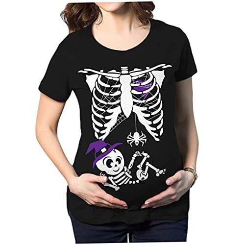 Maternidad para Mujeres Halloween Baby Skeleton Top Camiseta Halloween Embarazo Top Maternidad Gráfica gráfica Camisa de Manga Corta para Maternidad M
