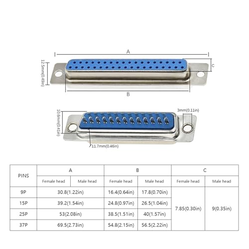 Puerto serie RS232 DB9 macho con conector D-Sub de 9 pines soldados para cable de datos azul 7