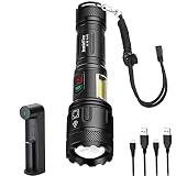 LCOZX 3000 Lumen Taschenlampe, LED Taschenlampe Extrem Hell with USB Aufladbar und Zoombar, LED Taschenlampe IPX65 Wasserdicht für Camping Wandern Outdoor - Inklusive Batterien