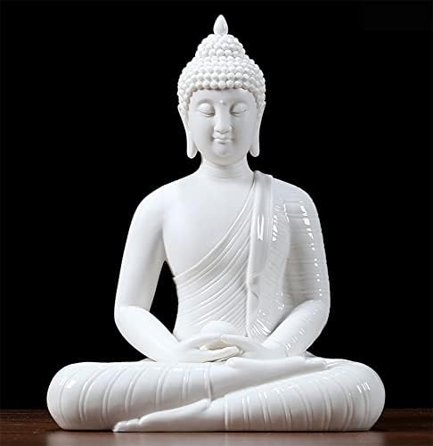 Houlu 12 inch Ceramic Buddha Statues for Home Decor, Small Buddha Decoration Statue Indoor Outdoor - White