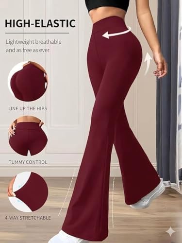 Image of DIAZ Womens Flare Pant High Waist Stretchable Trousers for Women | Bell Bottom Pants for Women | Wide Leg Palazzo Pants | Flared Yoga Pants |Casual Wear Office /Gym Wear Pants-Pack of 1
