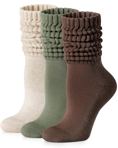 Image of FITRELL Slouch Socks for Women, 3 Pairs Soft Cotton Knee High Scrunch Tube Boot Socks