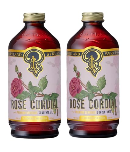 Portland Syrups Rose Cordial Syrup - Craft Exquisite Floral Elixirs for Cocktails, Mocktails, Soda, and More - 12 oz with 24 Servings (Pack of 2)