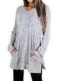XIEERDUO Tunic Tops For Leggings For Women Sweatshirts Oversized Top Pockets Elegant Gray XL
