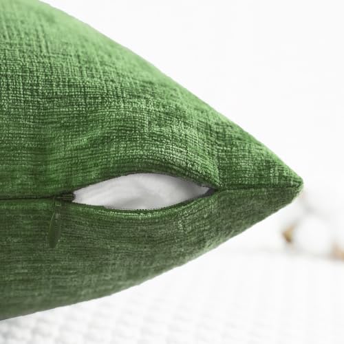 Image of CaliTime Pack of 2 Cozy Throw Pillow Covers Cases for Couch Sofa Home Decoration Solid Dyed Soft Chenille 22 X 22 Inches Forest Green
