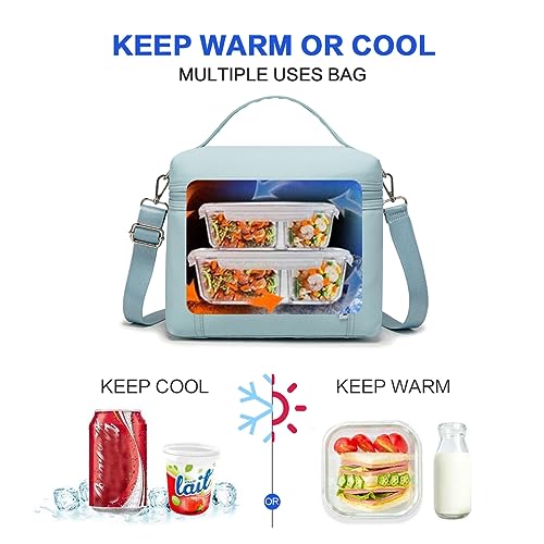 Image of NOL Natural Organic Lifestyle Insulated Lunch Bags for Women Cooler Bag Lightweight Nylon Waterproof Lunch Box For Work (Light blue, Medium(normal))